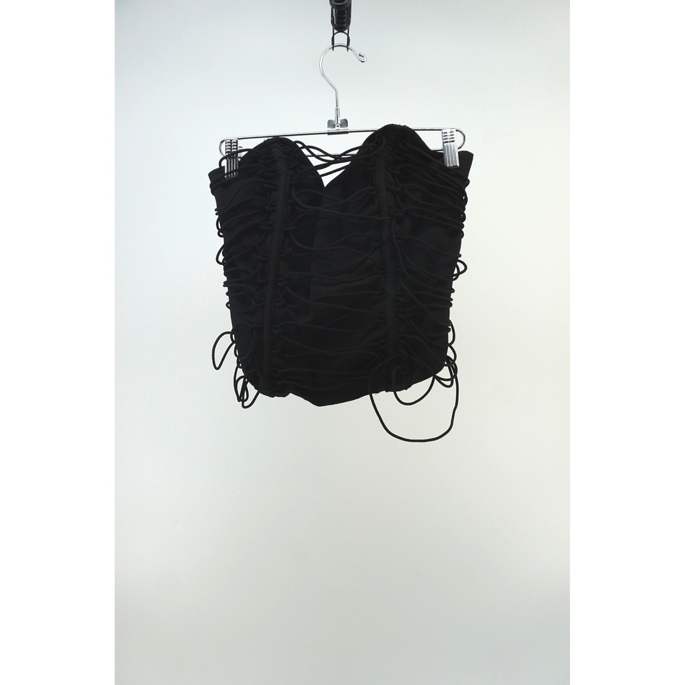 Missguided Corset Top Strappy Lattice Grunge Gothcore Goth Edgy Black Large